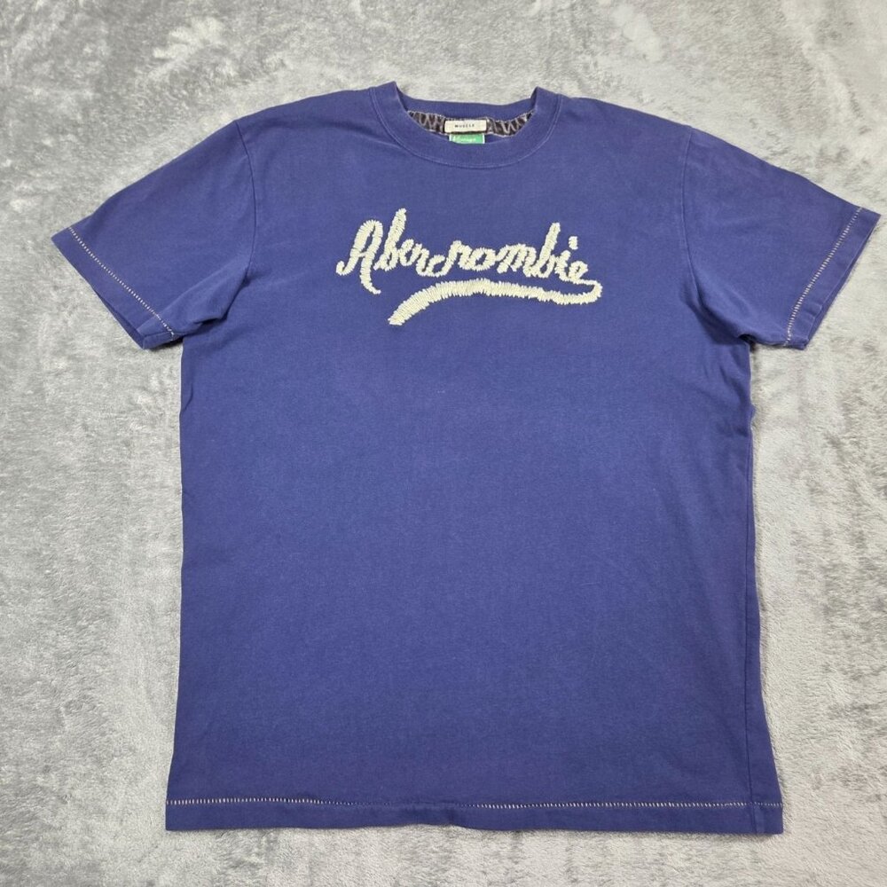 Vintage Abercrombie Shirt Mens M Blue Embroidered Stitched Logo Muscle Tee Y2K